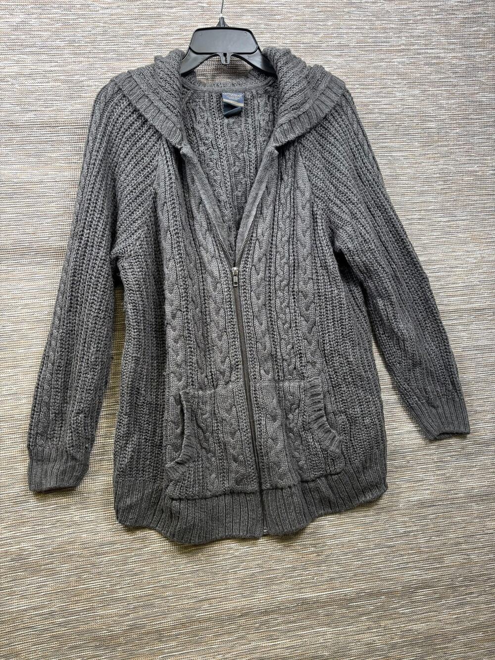 Outlander Sweater Womens Size 2 Gray Cable Knit Hooded Full Zip Cardigan Pockets